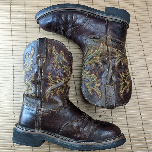 Justin Boots "Stampede"  steel toe. Brown Buffalo leather. Waterproof. Work boot - Picture 6 of 11